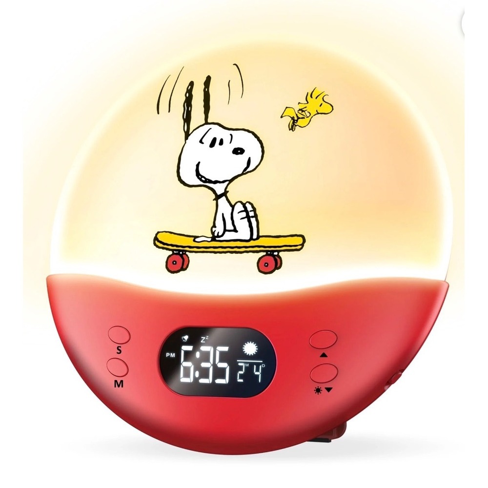 Peanuts Snoopy Sunrise Alarm Clock LED Color Changing Light NIB Retro Decor